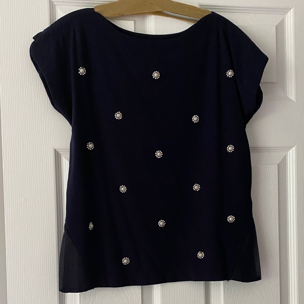 Elegant Navy Blue Embellished Women's Top